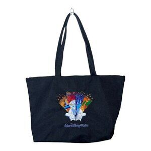 WALT DISNEY WORLD Black Embroidered Nylon Tote Bag-Zip Closure-Shoulder Straps